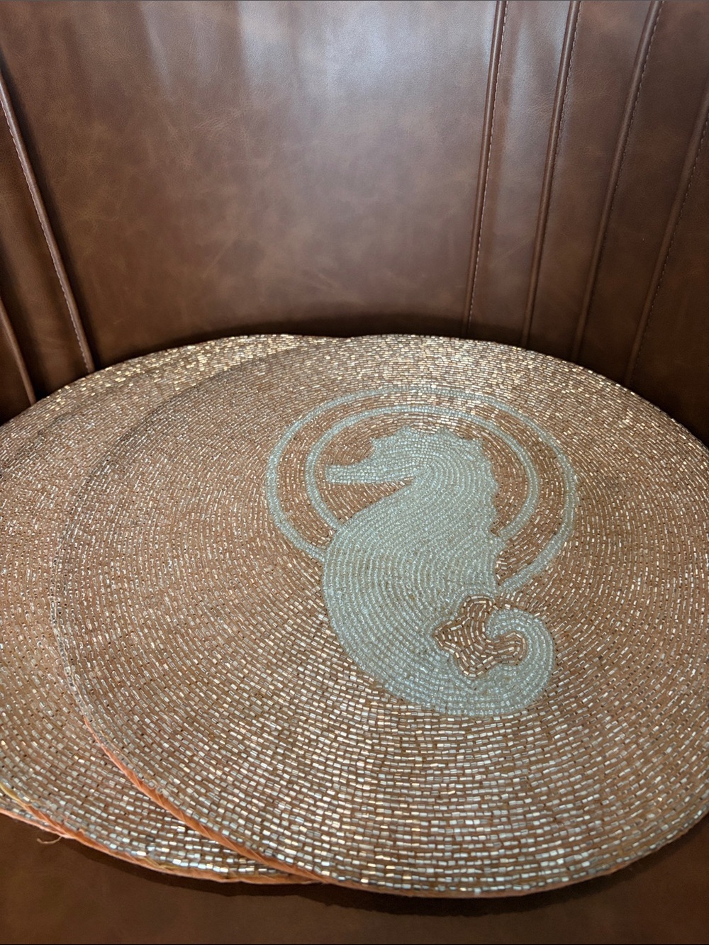 3 Waterford Placemat Beaded rosegold pink Charger seahorse nautical beachhouse - Picture 2 of 9